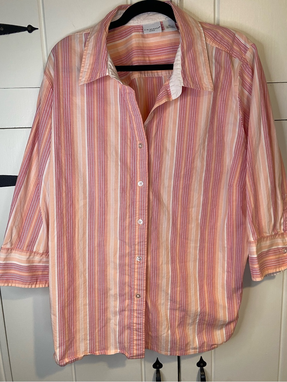 Kim Roger’s Woman, Pink and Peach Stripe Button Down Long Sleeve Shirt. 2X. NWOT